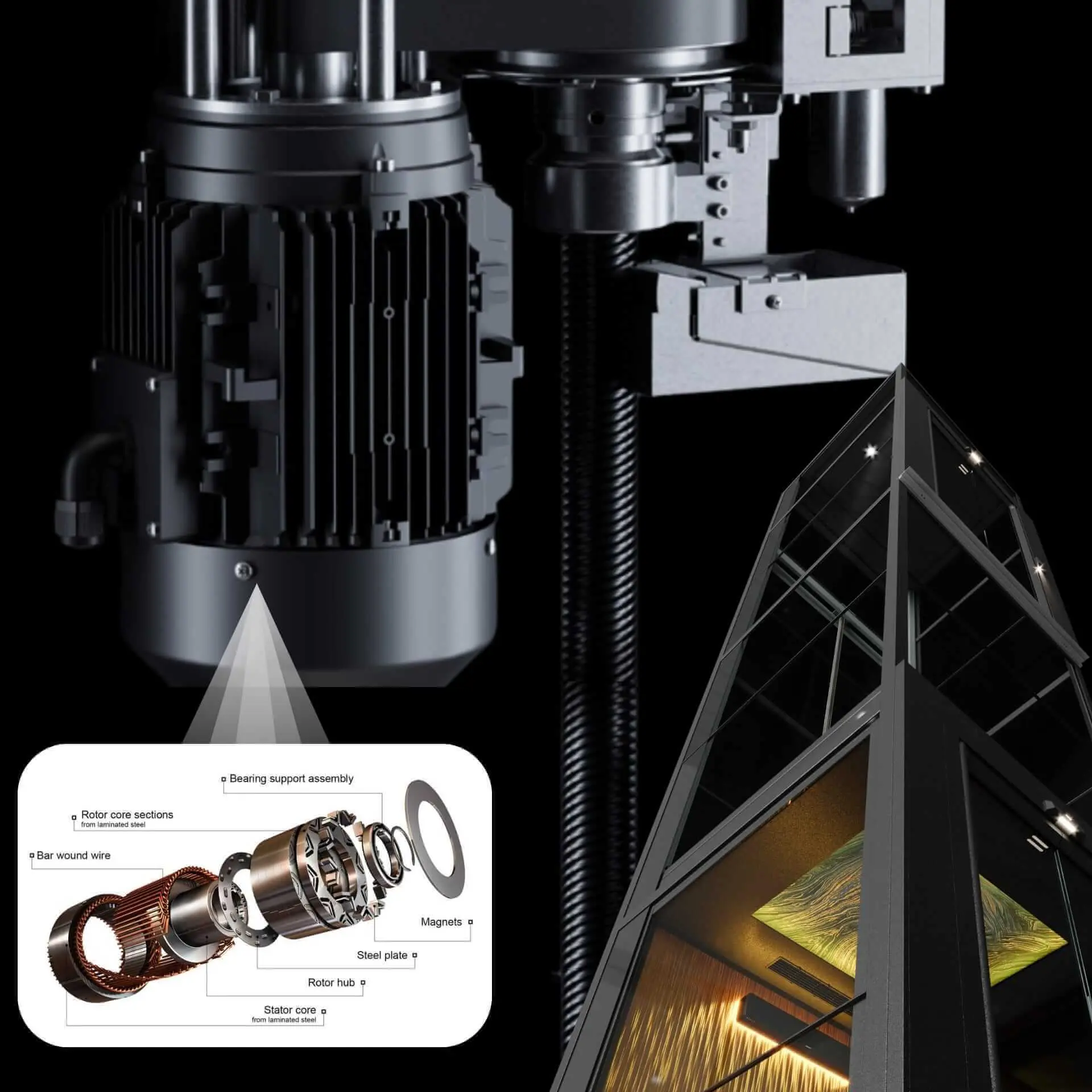 KALEA Lift & ANTERA Lift มาพร้อมกับ PMSM Motor (Permanent Magnet Synchronous Motor) หรือมอร์เตอร์ซิงโครนัส ชนิดแม่เหล็กถาวรที่ถือว่าเป็นมอร์เตอร์ที่มีประสิทธิภาพในการทำงานสูงสุดคือมอร์เตอรืชนิดไฟฟ้ากระแสสลับที่ให้เสียงเงียบมากกว่าที่่เคยมีมา KALEA Lift & ANTERA Lift มาพร้อมกับ PMSM Motor (Permanent Magnet Synchronous Motor) หรือมอร์เตอร์ซิงโครนัส ชนิดแม่เหล็กถาวรที่ถือว่าเป็นมอร์เตอร์ที่มีประสิทธิภาพในการทำงานสูงสุดคือมอร์เตอรืชนิดไฟฟ้ากระแสสลับที่ให้เสียงเงียบมากกว่าที่่เคยมีมา